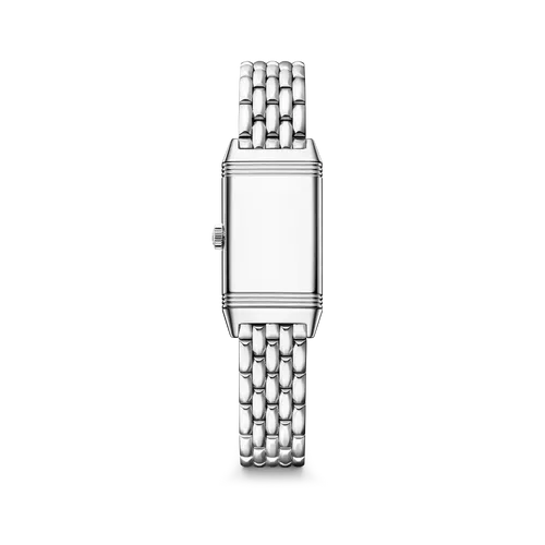 Montre REVERSO CLASSIC "Origin" sertie diamants, Bracelet acier "grain de riz", Cadran argenté guilloché et brossé vertical - JAEGER-LECOULTRE