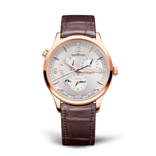 Montre MASTER CONTROL Geographic Bracelet alligator noir, Boucle ardillon or rose, Cadran argenté solleilé - JAEGER-LECOULTRE