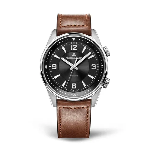 Montre POLARIS Automatic Bracelet veau marron, Boucle déployante, Cadran noir chiffres blancs - JAEGER-LECOULTRE