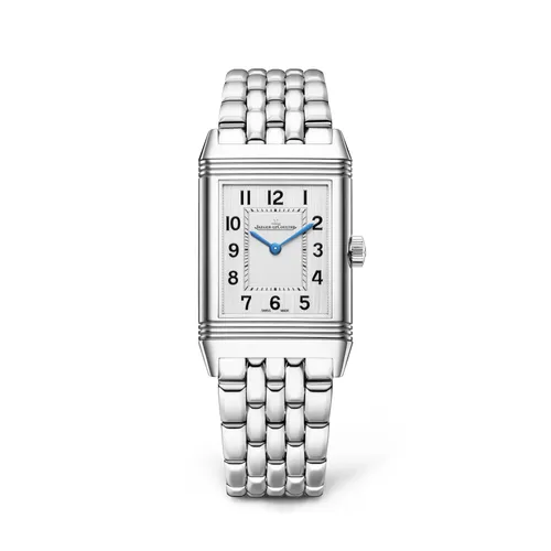 Montre REVERSO CLASSIC Medium Thin Bracelet acier, Cadran argenté chiffres décalqués noirs - JAEGER-LECOULTRE