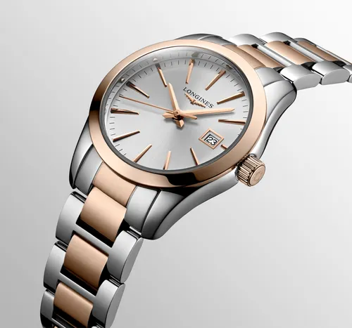 Montre CONQUEST CLASSIC, Bracelet acier et PVD rose, Cadran argenté soleillé - LONGINES