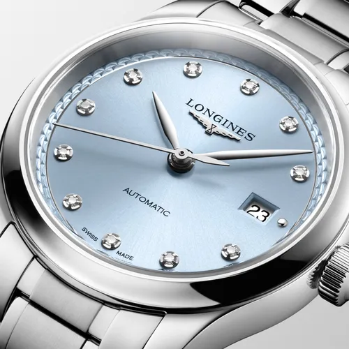 Montre LONGINES MASTER COLLECTION, Bracelet acier, Cadran bleu givré index diamants - LONGINES