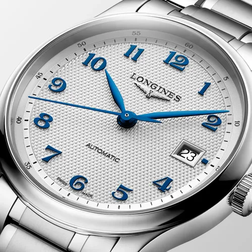 Montre LONGINES MASTER COLLECTION, Bracelet acier, Cadran argenté "grain d'orge" chiffres arabes appliqués - LONGINES