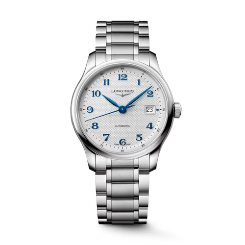 Montre LONGINES MASTER COLLECTION, Bracelet acier, Cadran argenté "grain d'orge" chiffres arabes appliqués - LONGINES