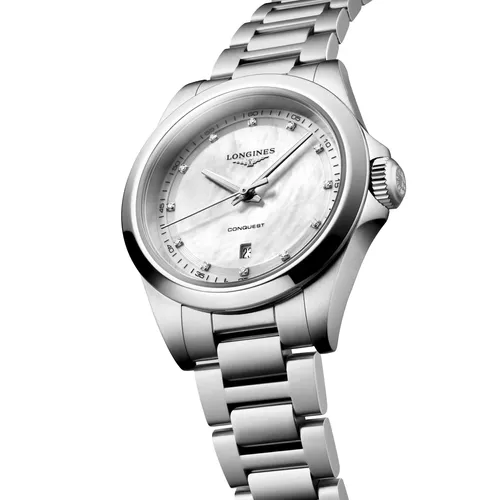 Montre CONQUEST Quartz, Bracelet acier, Cadran nacre blanche index diamants - LONGINES