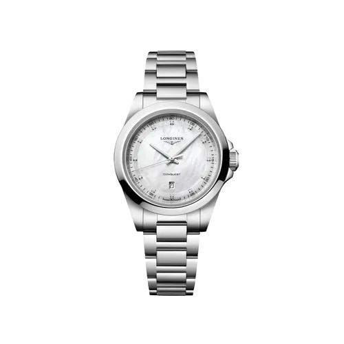 Montre CONQUEST Quartz, Bracelet acier, Cadran nacre blanche index diamants - LONGINES