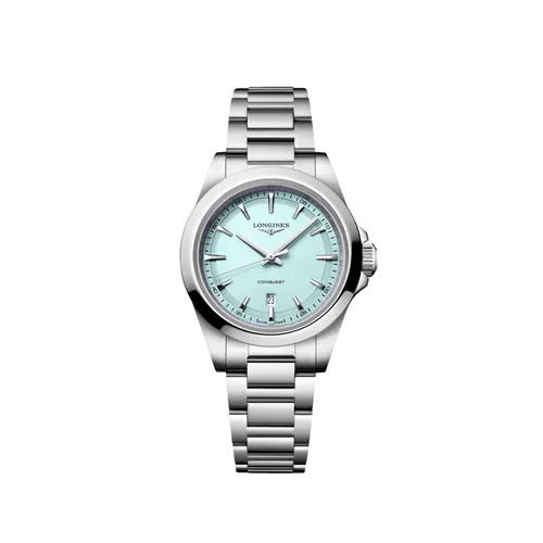 Montre CONQUEST Quartz, Bracelet acier, Cadran bleu menthe sablé index - LONGINES