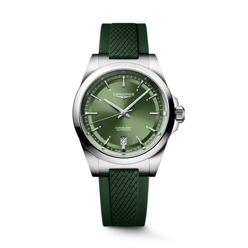 Montre CONQUEST, Bracelet caoutchouc vert, Boucle déployante, Cadran vert soleillé - LONGINES