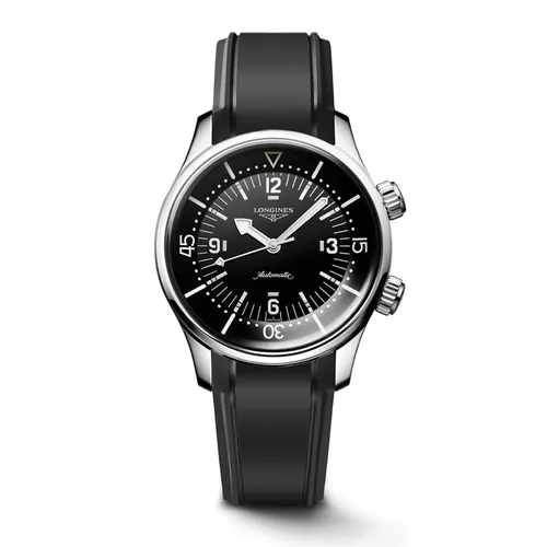 Montre LONGINES LEGEND DIVER, Bracelet caoutchouc noir, Boucle ardillon, Cadran noir laqué - LONGINES