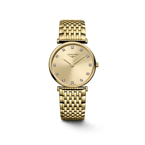 Montre LA GRANDE CLASSIQUE DE LONGINES, Bracelet PVD jaune, Cadran doré 12 diamants950 - LONGINES