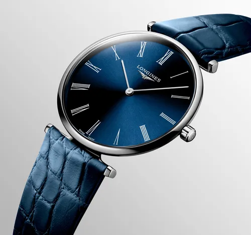 Montre LA GRANDE CLASSIQUE DE LONGINES Bracelet alligator bleu, Boucle ardillon, Cadran bleu soleillé - LONGINES