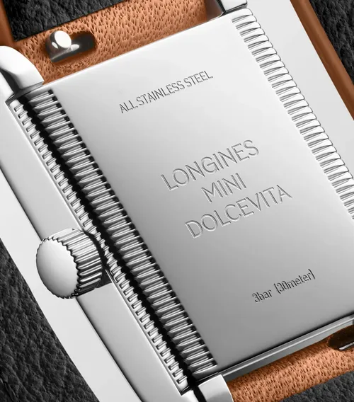 Montre Longines Mini DolceVita Sertie Diamants Bracelet Cuir Brun - LONGINES