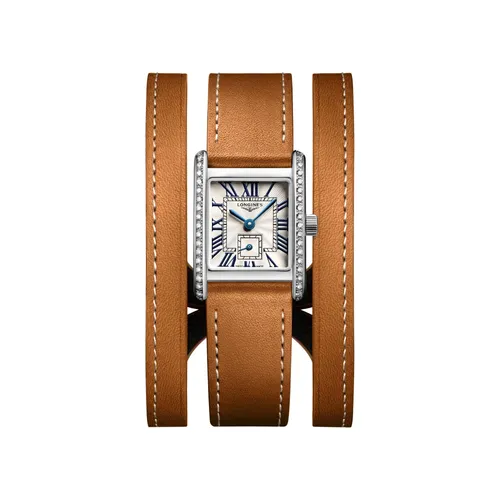 Montre Longines Mini DolceVita Sertie Diamants Bracelet Cuir Brun - LONGINES
