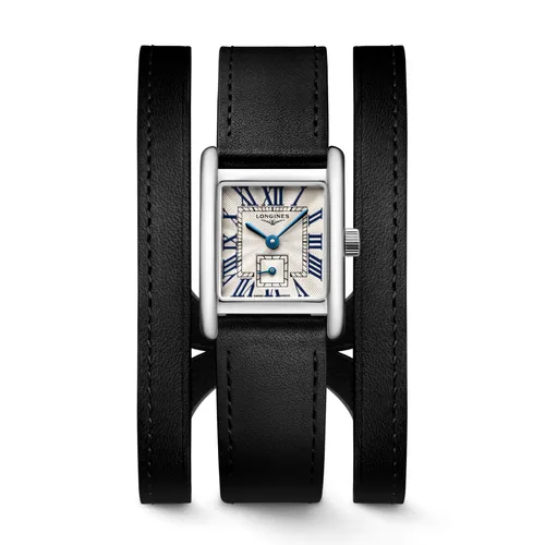 Montre MINI DOLCEVITA Bracelet veau noir double tour interchangeable, Boucle ardillon, Cadran argenté flinqué - LONGINES
