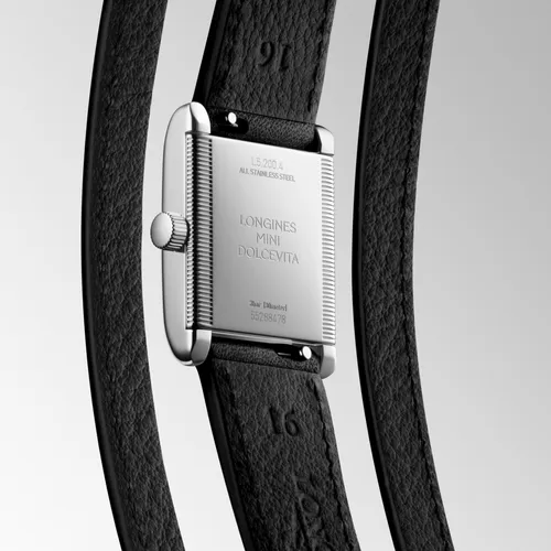 Montre MINI DOLCEVITA Bracelet veau noir double tour interchangeable, Boucle ardillon, Cadran argenté flinqué - LONGINES