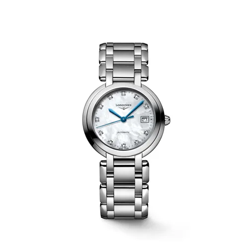Montre LONGINES PRIMALUNA, Bracelet acier, Cadran nacre blanche 11 diamants - LONGINES