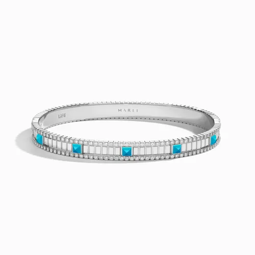Bracelet Jonc LIFE serti diamants et turquoises - MARLI NEW YORK