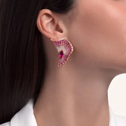 Boucles d'oreilles Palmiero Abissi en or rose et saphirs roses et rubellites.
