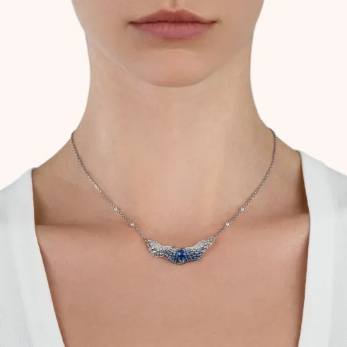 Pendentif Palmiero Abissi en or blanc et saphirs bleus et diamants.