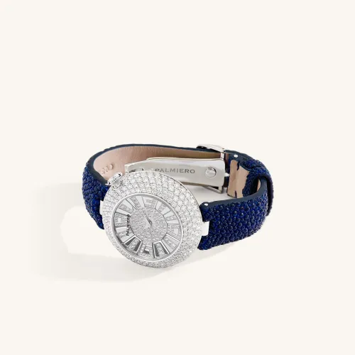 Montre Palmiero Alter en or blanc et saphirs bleus et diamants.