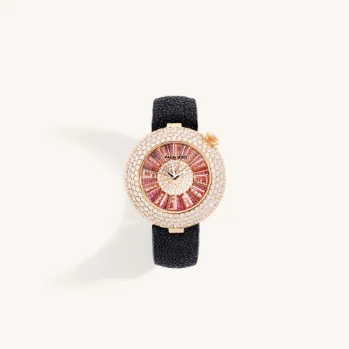 Montre Palmiero Alter en or rose et saphirs roses et diamants.