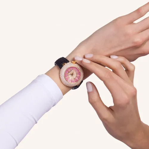 Montre Palmiero Alter en or rose et saphirs roses et diamants.