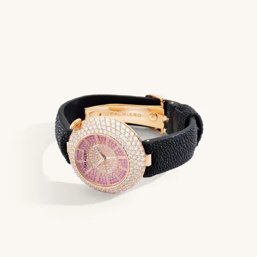 Montre Palmiero Alter en or rose et saphirs roses et diamants.