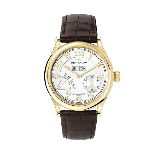 Montre PARIS ROYAL Bracelet alligator brun, Cadran argenté opalin - PEQUIGNET