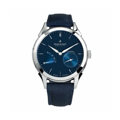 Montre ROYALE ORIGINE Réserve de Marche Bracelet Cordura bleu doublé de caoutchouc, Boucle déployante, Cadran bleu - PEQUIGNET