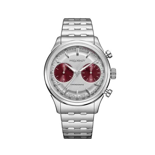 Montre ROYALE PARIS CHRONO, Bracelet cordura noir, Boucle déployante, Cadran argenté compteurs rouges - PEQUIGNET