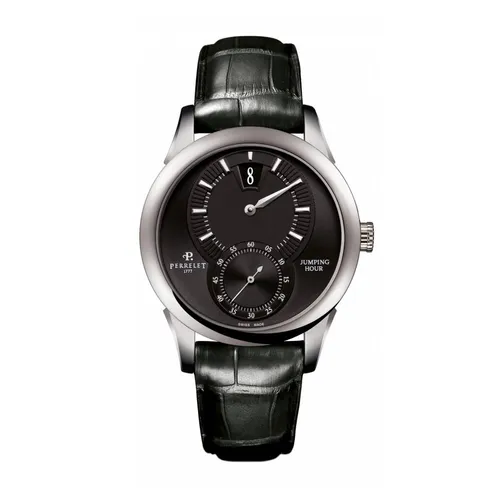 Montre Perrelet Jumping Hour, Bracelet alligator noir, Cadran noir - PERRELET