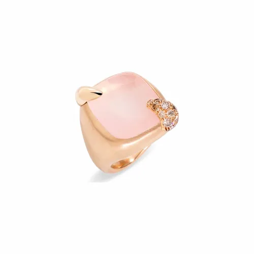 Bague Pomellato Ritratto or rose quartz rose et diamants bruns
