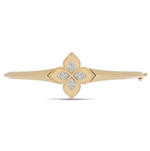 Roberto Coin Princess Flower Bangle Bracelet in Yellow Gold and Diamonds