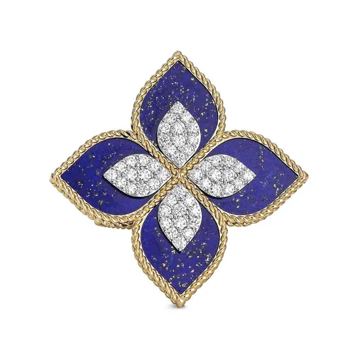 Bague Roberto Coin Princess Flower en or jaune, lapis lazuli et diamants