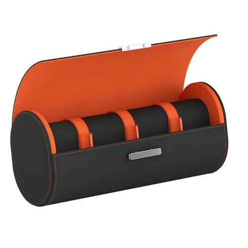 Etui pour montres POCHETTE 4 en cuir gris ardoise et orange - SCATOLA DEL TEMPO