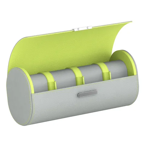 Etui pour montres POCHETTE 4 en cuir gris perle et vert anis - SCATOLA DEL TEMPO