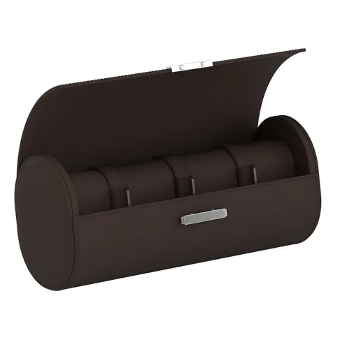 Etui pour montres POCHETTE 4 en cuir marron chocolat - SCATOLA DEL TEMPO