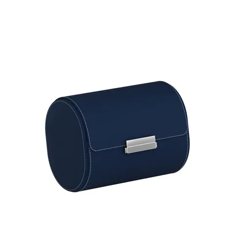 Etui pour montres POCHETTE 2 en cuir bleu de minuit et crème - SCATOLA DEL TEMPO