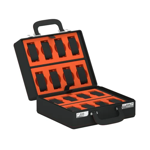 Valise pour montres VALIGETTA 16 en cuir gris ardoise et orange - SCATOLA DEL TEMPO