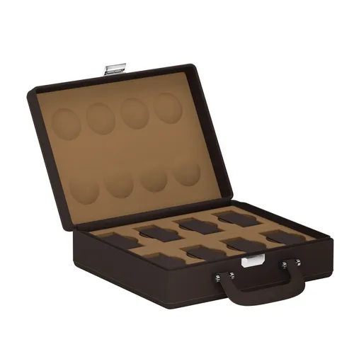 Valise pour montres VALIGETTA 8 en cuir marron chocolat et châtaigne - SCATOLA DEL TEMPO