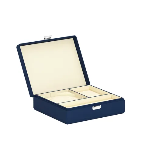 Boîte à bijoux TESORO GRANDE en cuir bleu de minuit - SCATOLA DEL TEMPO