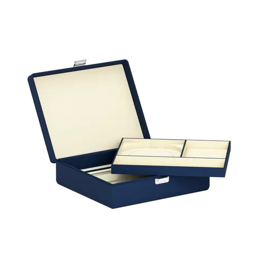Boîte à bijoux TESORO GRANDE en cuir bleu de minuit - SCATOLA DEL TEMPO