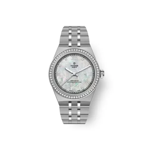 Montre TUDOR ROYAL 30mm lunette sertie diamants, Bracelet acier 98520, Cadran nacre blanche 8 brillants - TUDOR