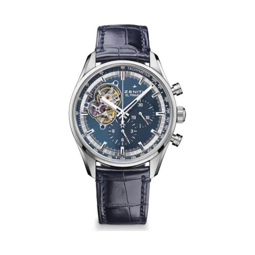 Montre CHRONOMASTER EL PRIMERO OPEN Charles Vermot Bracelet alligator bleu doublé de caoutchouc, Boucle déployante, Cadran bleu - ZENITH