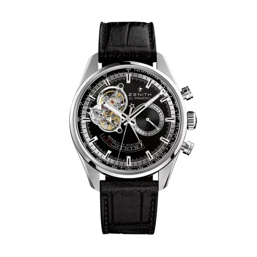 Montre EL PRIMERO CHRONOMASTER POWER RESERVE Bracelet alligator noir C496, Boucle déployante, Cadran noir, Certificat COSC 307091189 - ZENITH