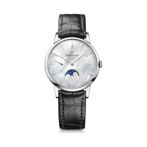 Montre ELITE LADY MOONPHASE Bracelet alligator noir doublé caoutchouc C714, Boucle ardillon, Cadran nacre blanche - ZENITH