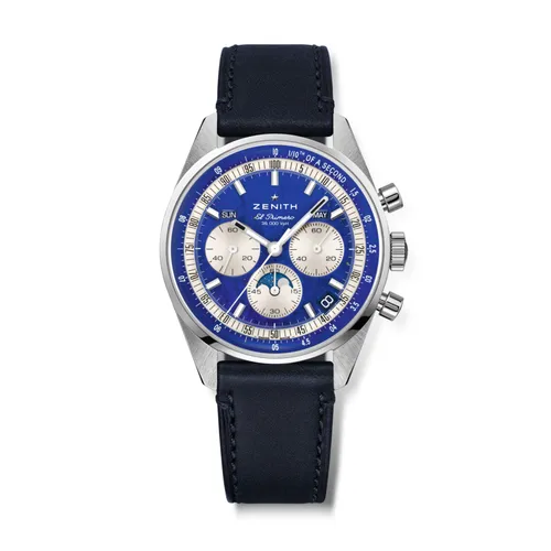 Montre CHRONOMASTER ORIGINAL LAPIS LAZULI Triple Calendar, Bracelets cuir bleu et acier, Boucle déployante, Cadran Lapis-Lazuli avec compteurs argentés - ZENITH