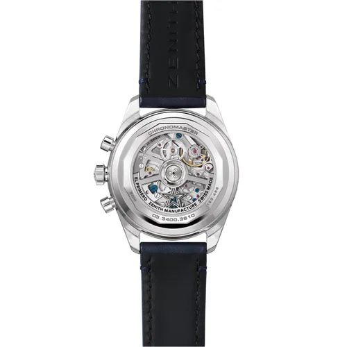 Montre CHRONOMASTER ORIGINAL LAPIS LAZULI Triple Calendar, Bracelets cuir bleu et acier, Boucle déployante, Cadran Lapis-Lazuli avec compteurs argentés - ZENITH