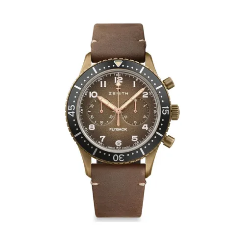 Montre PILOT Cronometro Tipo CP-2 FLYBACK Bracelet Nubuck marron doublé de caoutchouc, Boucle ardillon titane, Cadran bronze vieilli - ZENITH