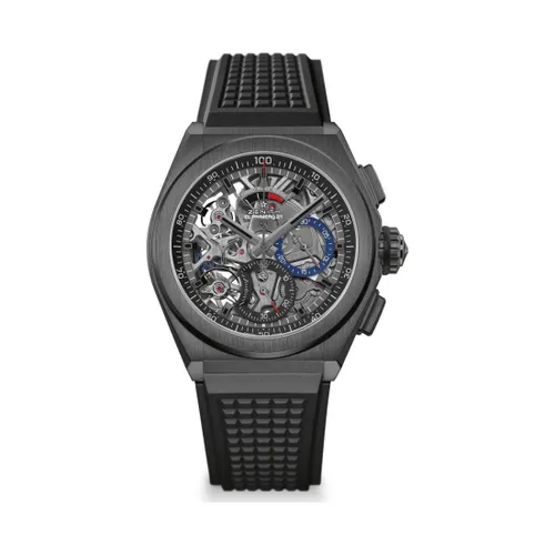 Montre DEFY EL PRIMERO 21 Bracelet caoutchouc noir, Boucle déployante en titane recouvert de DLC noir, Cadran ajouré avec compteurs deux couleurs différentes - ZENITH